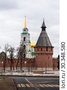 Город Тула. Городской пейзаж с видом на Тульский кремль на фоне серого неба с Союзной улицы зимним днём (2019 год). Редакционное фото, фотограф Игорь Низов / Фотобанк Лори