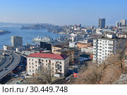Владивосток, вид на жилые кварталы в центре города и Карабельную набережную зимним утром (2019 год). Стоковое фото, фотограф Овчинникова Ирина / Фотобанк Лори