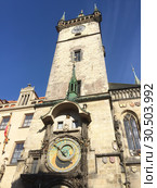 Orloj, Historical medieval astronomical clock, Old Town Hall, Prague, Czech Republic (2014 год). Стоковое фото, фотограф Куликов Константин / Фотобанк Лори