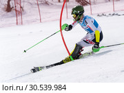 Горнолыжник Масленников Иван Игоревич (Ленинградская область). Чемпионат России по горнолыжному спорту, слалом (2019 год). Редакционное фото, фотограф А. А. Пирагис / Фотобанк Лори