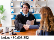 Young woman visiting male lawyer. Стоковое фото, фотограф Elnur / Фотобанк Лори