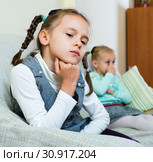 Portrait of two little upset miserable girls having conflict. Стоковое фото, фотограф Яков Филимонов / Фотобанк Лори