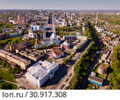 Panoramic aerial view of district of Kursk with houses (2019 год). Стоковое фото, фотограф Яков Филимонов / Фотобанк Лори