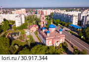Aerial view of Orekhovo-Zuyevo with Cathedral of Nativity of Blessed Virgin (2019 год). Стоковое фото, фотограф Яков Филимонов / Фотобанк Лори