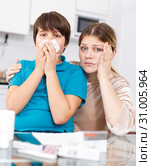 Sick boy with mother at home. Стоковое фото, фотограф Яков Филимонов / Фотобанк Лори