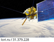 Modern meteorological satellite at the Earth orbit. Стоковая иллюстрация, иллюстратор Александр Володин / Фотобанк Лори