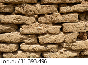 Background of old wall made of adobe or mudbrick masonry. Стоковое фото, фотограф Сергей Пристяжнюк (Serg Zastavkin) / Фотобанк Лори