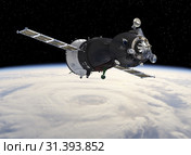 Spacecraft Orbiting Earth. 3D Illustration. Стоковая иллюстрация, иллюстратор Александр Володин / Фотобанк Лори