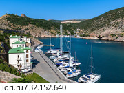 Sevastopol, Crimea - July 3. 2019. The Balaklava Bay from top. Редакционное фото, фотограф Володина Ольга / Фотобанк Лори