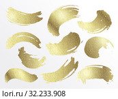 Set of vector gold brush strokes with glitter. Стоковая иллюстрация, иллюстратор Анастасия Филиппова / Фотобанк Лори