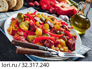 tasty Pisto manchego on a white plate. Стоковое фото, фотограф Oksana Zh / Фотобанк Лори