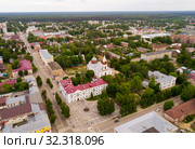 Panoramic aerial view of district of Gus-Khrustalny, Vladimir region (2018 год). Стоковое фото, фотограф Яков Филимонов / Фотобанк Лори