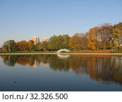 Пешеходный мостик и пруд в парке "Дружба". Район Левобережный. Город Москва. Россия (2010 год). Стоковое фото, фотограф lana1501 / Фотобанк Лори