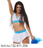 Cheer leader with pompons posing on white. Стоковое фото, фотограф Гурьянов Андрей / Фотобанк Лори