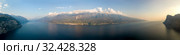 Aerial view of Lake Garda in Italy, Europe. Panorama view (2018 год). Редакционное фото, фотограф Виталий Поздеев / Фотобанк Лори