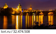 Night view of Charles bridge. Prague. Czech Republic. Стоковое фото, фотограф Яков Филимонов / Фотобанк Лори