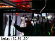 Blurred background with dark interior of public transport. Стоковое фото, фотограф Евгений Харитонов / Фотобанк Лори