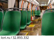 Partially blurred low-floor tram interior. Стоковое фото, фотограф Евгений Харитонов / Фотобанк Лори