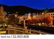 Embankments of Karlovy Vary in evening, Czech Republic. Стоковое фото, фотограф Яков Филимонов / Фотобанк Лори