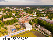 Panoramic aerial view of city of Gus-Khrustalny, Vladimir region (2018 год). Стоковое фото, фотограф Яков Филимонов / Фотобанк Лори