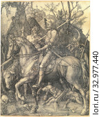 Рыцарь, смерть и дьявол (нем. Ritter, Tod und Teufel) - большая гравюра 1513 года, выполненная немецким художником Альбрехтом Дюрером. Редакционная иллюстрация, иллюстратор Elizaveta Kharicheva / Фотобанк Лори
