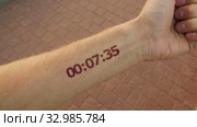 Futuristic stopwatch like a tattoo on the hand. Стоковое видео, видеограф Dzmitry Astapkovich / Фотобанк Лори
