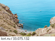 Meganom mountain range and beach, as well as the peninsula and cape in southeastern Crimea between (2016 год). Стоковое фото, фотограф katalinks / Фотобанк Лори