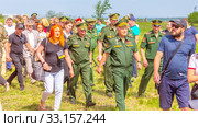 Russia, Samara, June 2019: Deputy Minister of Defense of the Russian Federation Army General Pankov with other generals at the Heroes League race. Редакционное фото, фотограф Акиньшин Владимир / Фотобанк Лори