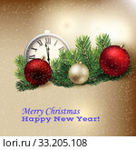 Illustration of clock and Christmas decorations. Стоковое фото, фотограф Andrey Lipinskiy / PantherMedia / Фотобанк Лори