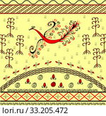 Red fire bird ethnic ornamental background. Стоковое фото, фотограф Elena Kozyreva / PantherMedia / Фотобанк Лори