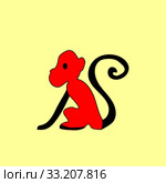 Silhouette red monkey ethnic ornament. Стоковое фото, фотограф Elena Kozyreva / PantherMedia / Фотобанк Лори