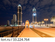 Doha, Qatar - Nov 22. 2019. District Qanat Quartier on Pearl Island. Редакционное фото, фотограф Володина Ольга / Фотобанк Лори