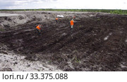 Рекультивация участка нефтедобычи. Высадка саженцев ивы. Reclamation of an oil production site. Planting willow seedlings. Стоковое видео, видеограф Евгений Романов / Фотобанк Лори