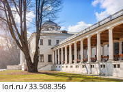 Галерея дома gallery with columns and old tree (2020 год). Редакционное фото, фотограф Baturina Yuliya / Фотобанк Лори