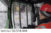 Механизированная рубка леса. Валочно-пакетирующая машина John Deere 903K в работе. Mechanized felling clearing. John Deere 903K feller buncher at work. (2020 год). Редакционное видео, видеограф Евгений Романов / Фотобанк Лори