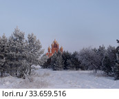 Winter view of the Cathedral of the Assumption of the Blessed Virgin Mary in the territory of the Achair monastery. Стоковое фото, фотограф Александр Карпенко / Фотобанк Лори