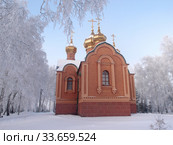 Winter view of the Temple of Dmitry Solunsky on the territory of the Achair monastery (2019 год). Стоковое фото, фотограф Александр Карпенко / Фотобанк Лори