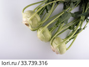 Fresh kohlrabi, close-up isolated on white background. Стоковое фото, фотограф Evgeny Miller / Фотобанк Лори