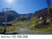 The terminal station of the Strela cableway at an altitude of 1600 meters above sea level (2019 год). Редакционное фото, фотограф Александр Карпенко / Фотобанк Лори