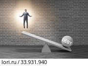 Debt and loan concept with businessman and seesaw. Стоковое фото, фотограф Elnur / Фотобанк Лори