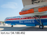 Российский самолёт-амфибия (летающая лодка) Бериев Бе-200ЧС номер 21512 на Международном авиасалоне МАКС-2019 в Жуковском, Россия. Редакционное фото, фотограф Малышев Андрей / Фотобанк Лори