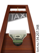 guillotine with text tax on white background. Isolated 3d illustration. Стоковая иллюстрация, иллюстратор Ильин Сергей / Фотобанк Лори