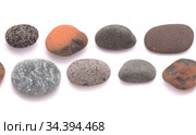 Pebbles of various colors and textures isolated on white backgorund. Стоковое фото, фотограф Tamara Kulikova / Фотобанк Лори