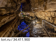 Russia, Sochi, Vorontsovskie caves, August 08, 2020: Bridges and stairs for tourists. Стоковое фото, фотограф Магадеева Елена / Фотобанк Лори