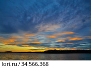 Beautiful fiery sunset. Lake Keret, Northern Karelia, Russia. Стоковое фото, фотограф Сергей Трофименко / Фотобанк Лори