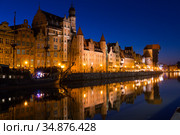 IIlluminated embankment in Gdansk. Стоковое фото, фотограф Яков Филимонов / Фотобанк Лори