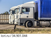 Trucks in the parking lot. Стоковое фото, фотограф Юрий Бизгаймер / Фотобанк Лори