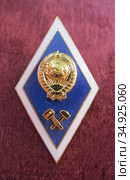 Нагрудный знак "Выпускник технического ВУЗа СССР" (2020 год). Редакционное фото, фотограф Мария Кылосова / Фотобанк Лори