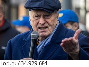 Лидер политической партии ЛДПР Владимир Вольфович Жириновский выступает перед соратниками в городе Москве, Россия (2020 год). Редакционное фото, фотограф Николай Винокуров / Фотобанк Лори
