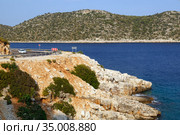 Demre-Finike highway along the coast of the Mediterranean sea. White car on the road. Antalya province, Turkey. (2014 год). Стоковое фото, фотограф Bala-Kate / Фотобанк Лори